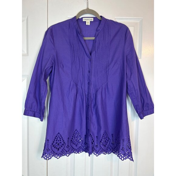 Coldwater Creek Purple Eyelet Hem Button-Up Tunic XS 4-6 - Picture 3 of 14